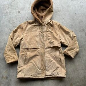 Vintage, 70's fur lined hooded leather jacket with incredible design